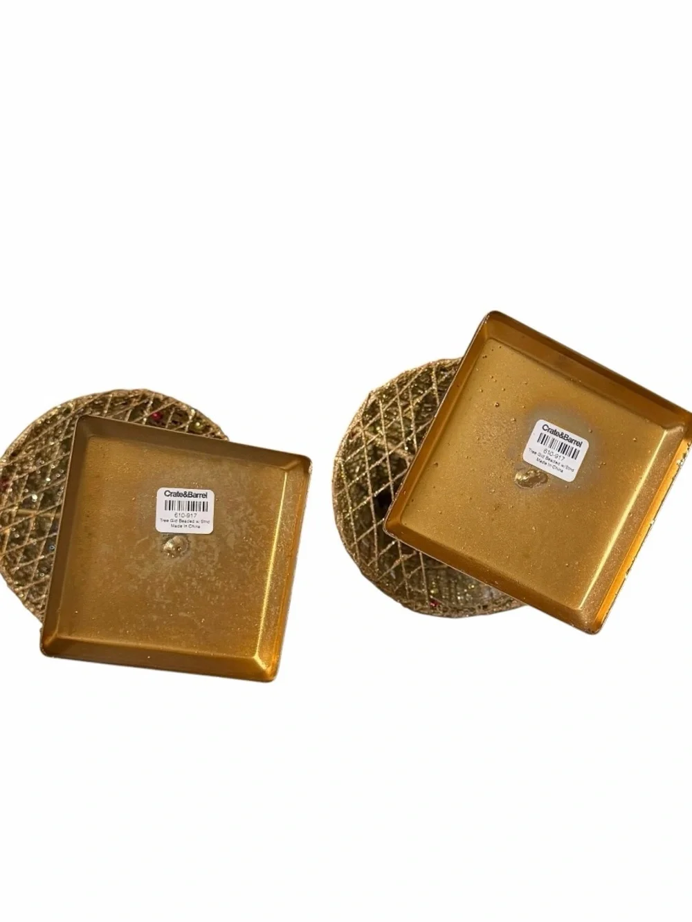 Set of 2 Crate and Barrel Metallic Gold Wire Cone Tabletop Christmas Trees 19”